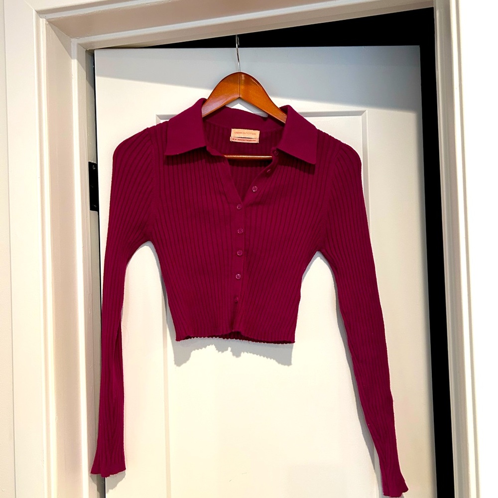 Urban Outfitter Cropped Fuchsia Button-Up Sweater